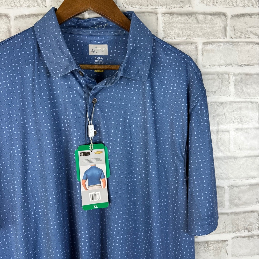 Greg Norman ML75 Play Dry Mens Polo Shirt Blue Geometric Print Golf XL NEW